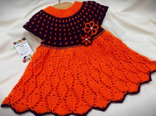 Handmade Leaf Stitch Autumn Baby Dress
