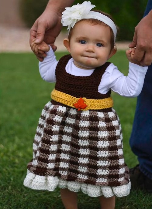Classic Fall Season Crochet Baby Dress with Belt