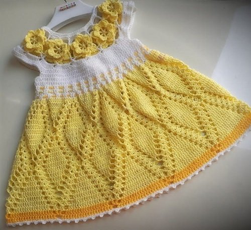 Vintage Floral Yoke Crochet Baby Frock