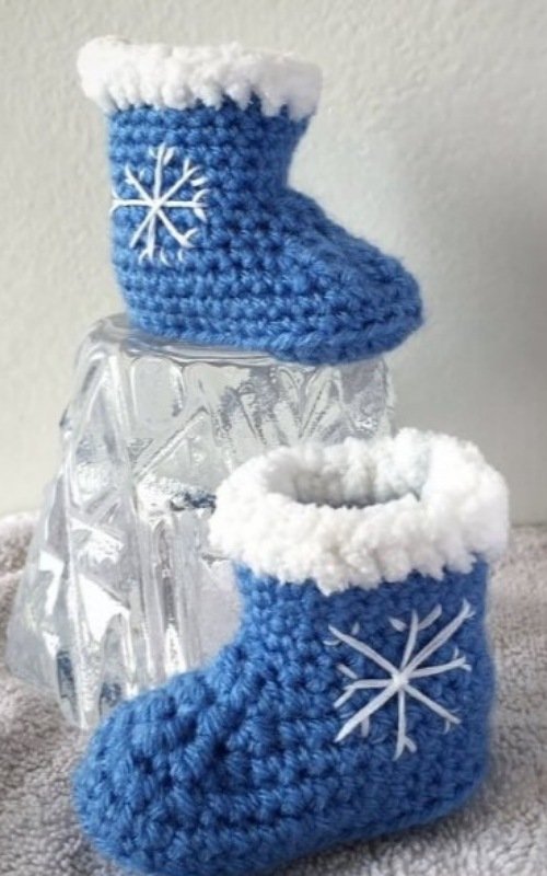 7. Winter Snowflake Baby Booties Crochet Pattern