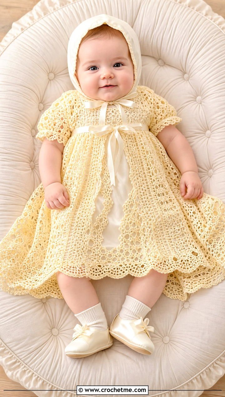 1. Thread Crochet Blessing Dress With Satin Slip