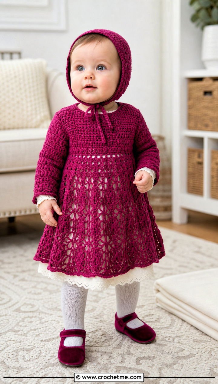 10. Long Sleeve Crochet Blessing Dress With Soft Tights