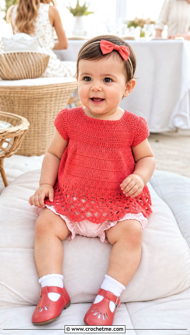 12. Short Crochet Blessing Dress With Ruffled Bloomers