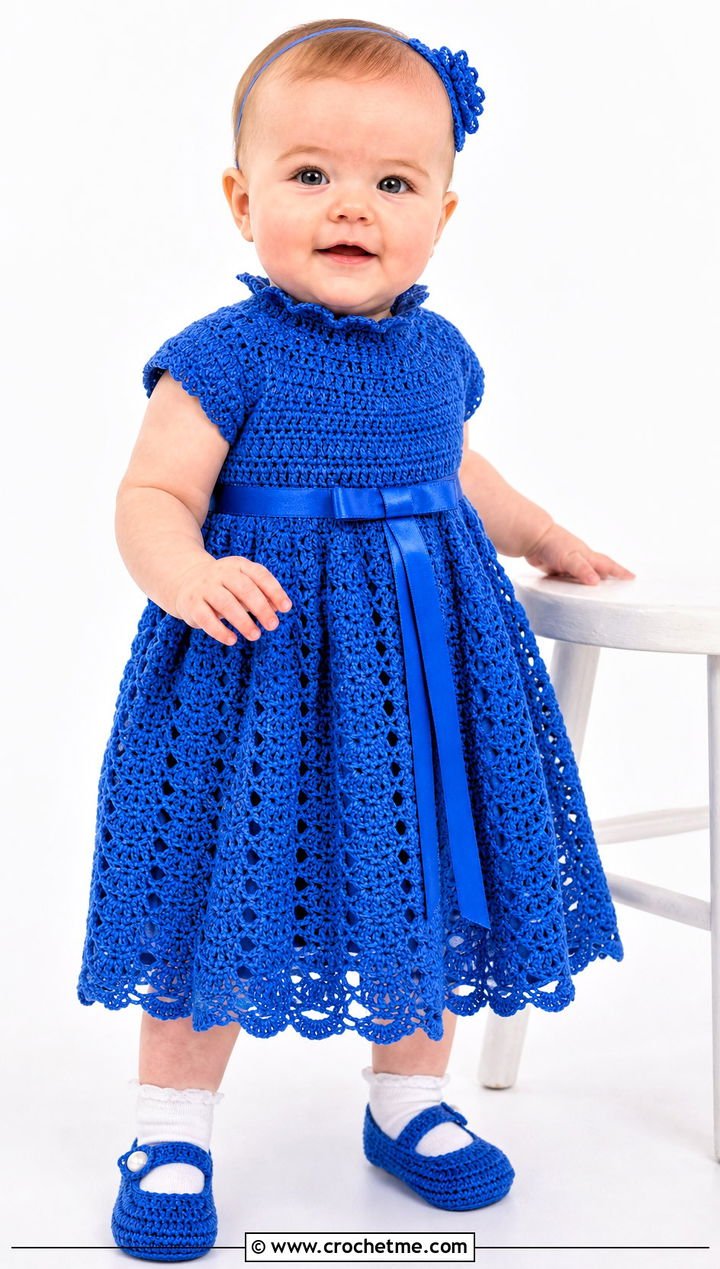 13. High Neck Crochet Blessing Dress With Pearl Button Shoes