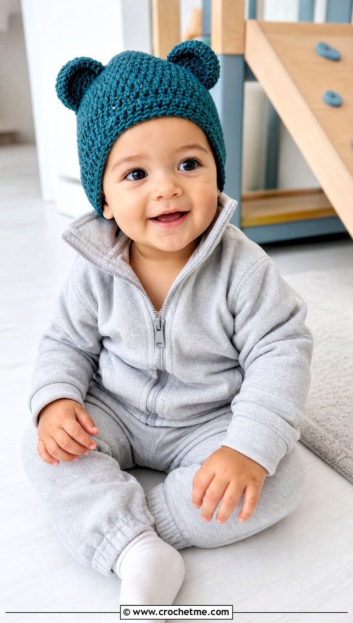 4. Bear Ear Crochet Hat With Fleece Set